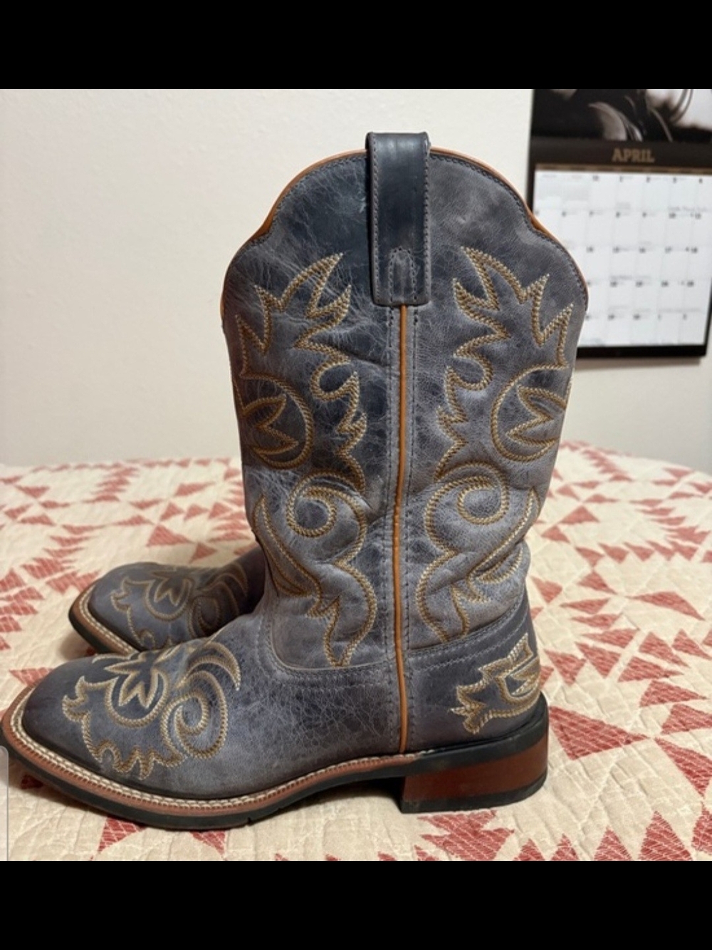 Laredo Gray Cowboy Boots with Tan Embroidery